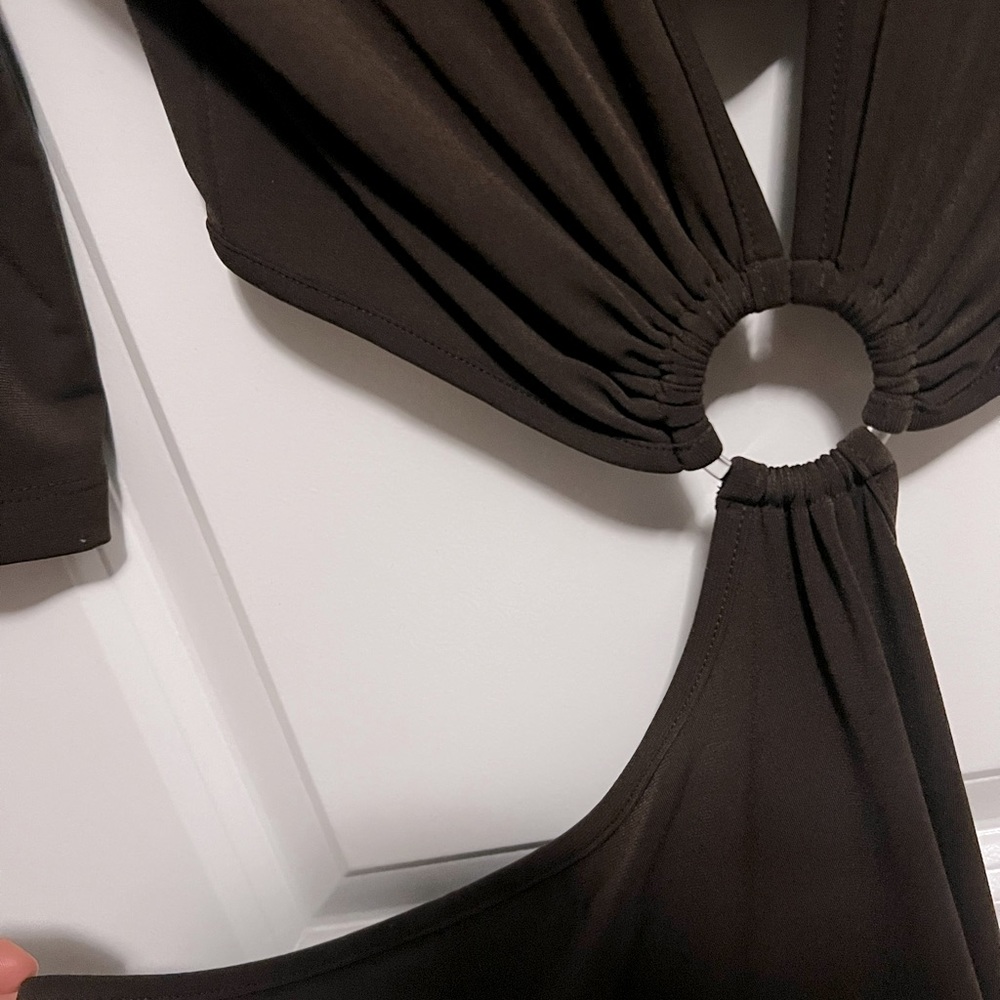 Y2K Retro Style Dark Brown Cut-Out MIDI Dress